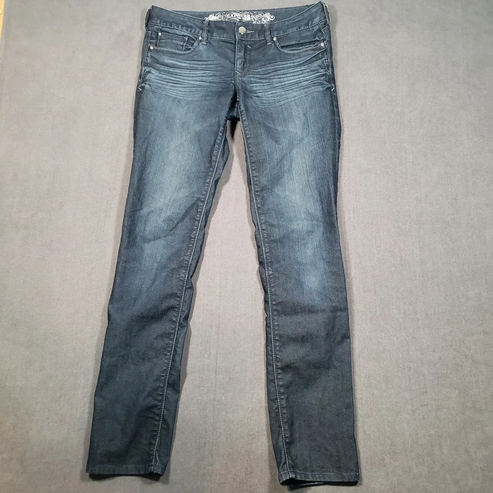 Express Jeans Women 4r Dark Blue Stella Regular Skinny Low Rise Denim